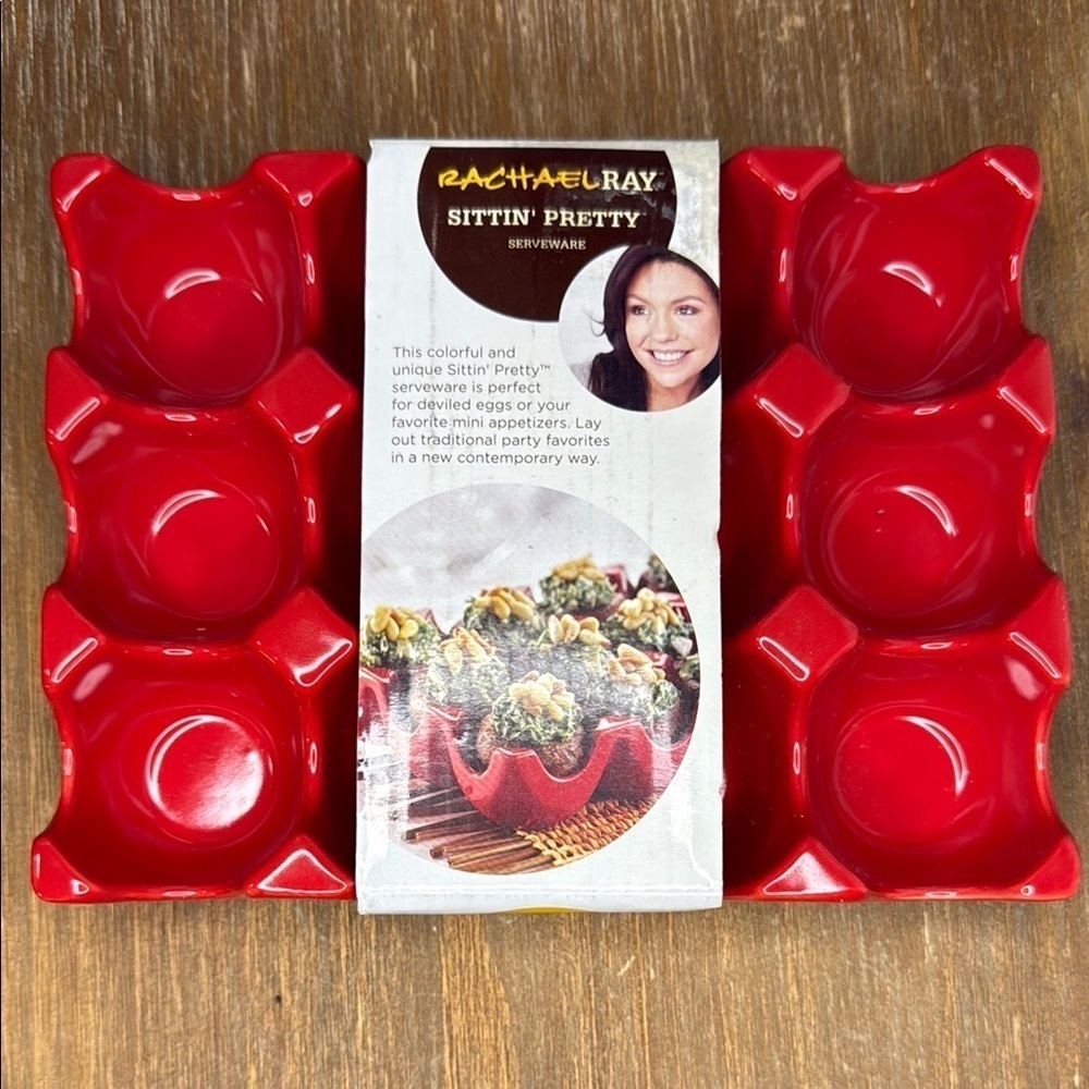 Rachael Ray Sittin’ Pretty NWT Red Stoneware Serveware 12 Hole Platter